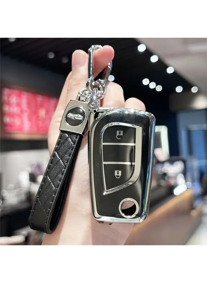 غطاء مفتاح سيارة أبيض مع سلسلة مفاتيح لتويوتا كورولا كامري RAV4 ياريس - Image 1